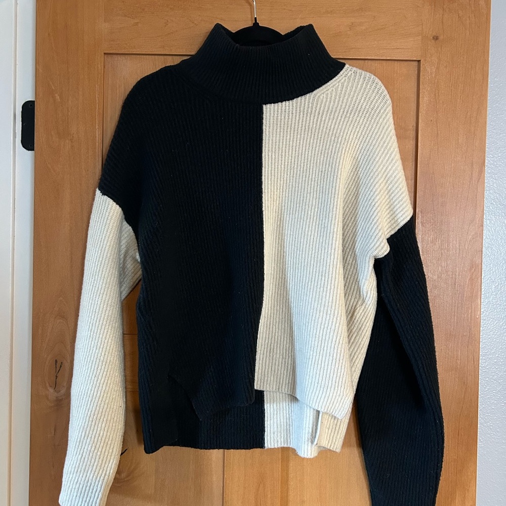 Abercrombie & Fitch Colorblock Turtleneck Sweater - Black and Cream